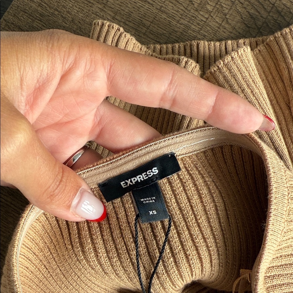 Express Beige Ribbed Strapless Top - Picture 4 of 5
